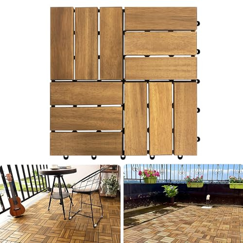 Froadp 5 m² Holzfliesen 30x30 cm aus Akazien-Holz mit Klicksystem Terrassenfliesen Balkon Bodenbelag Klickfliesen Wetterfest Balkonfliesen Gartenfliesen für Terrasse Garten Balkon (55 Stück, Type B)