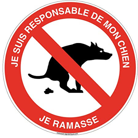 AUA SIGNALETIQUE - Panneau De Signalisation Circulaire en PVC 1.5 mm (Ø 170 mm, Je suis Responsable De Mon Chien)
