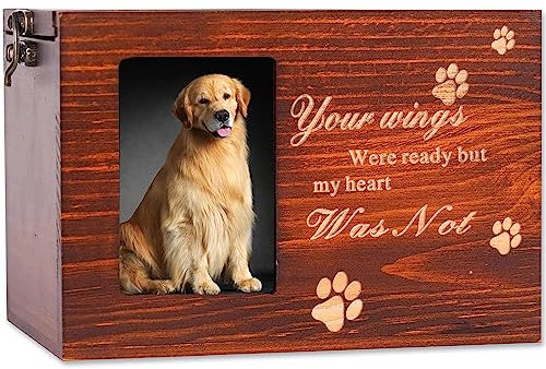 AOTOPYU Urna de Madera, Urna para Cenizas Mascota con Foto, con Ranura para Fotos, Caja de Madera de Recuerdo de Urna para Perro, Gato, Caja para Cenizas Perro, Urnas de Madera