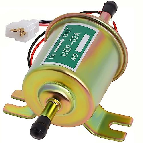 ZiYuya 12V Electric Inline Fuel Pump, Universal Booster Pump Pressure Gas Diesel Inline Low Pressure Inline Fuel Metal Pump Module Bolt Fixing Wire Inline HEP-02A Gold
