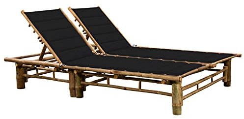 LAPOOH 2-Personen-Sonnenliege mit Auflagen, Gartenliege, Liegestuhl, Sonnenstuhl, Sonneninsel Outdoor, Gartenmöbel, Bäderliege, Relaxliege, Bambus -at