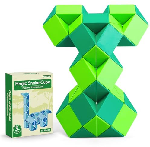ECHOCUBE Magischer Schlangenwürfel, 48 Blöcke Magische Schlange Lineal Twist Puzzle Party Geschenke, pädagogische kreative Schlange Fidget Spielzeug für Kinder/Erwachsene (Grün)