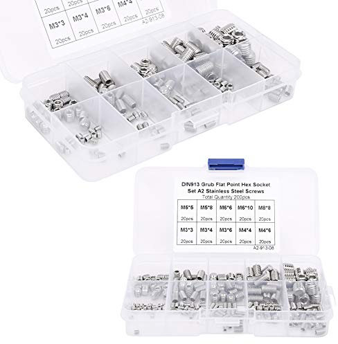 Vis sans Tête Hexagonale M3-M8-200 Pièces en Acier Inoxydable, Noir - Vis sans Tête Plate à Six Pans Creux - Pour Construction et montage en métal
