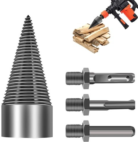Bebochoi Cono per Vite Spaccalegna, Spaccalegna Cono di legno, con 3 Manici (Esagonale,Rotondo,Quadrato) Trapano per Legna da Ardere Set da 4 Pezzi per Legno di Diametro Inferiore (32mm)
