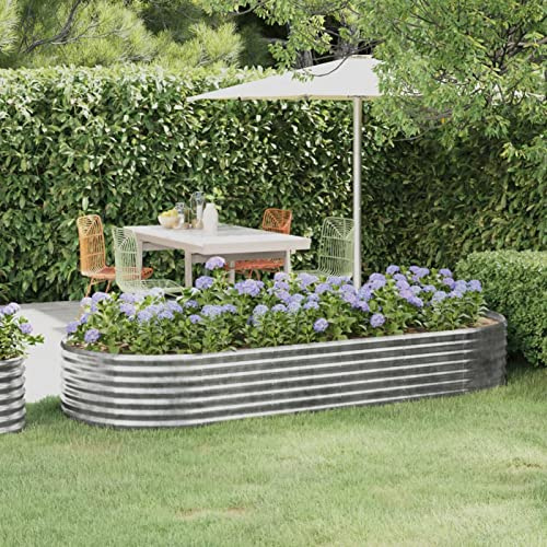 BaraSh Lit surélevé de Jardin Acier Enduit de Poudre Argenté,Bordure Pierre,Kit Gabion,Gabion Jardiniere
