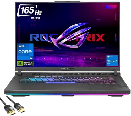 ASUS ROG Strix G16 Gaming Laptop, 16 WUXGA 165Hz Display, GeForce RTX 4060 140W, 13th Gen Intel 14-Core i7-13650HX, 32GB DDR5, 1TB NVMe SSD, TB 4, 4-Zone RGB, WiFi 6E, PDG HDMI 2.1 Cable, Win 11 Pro