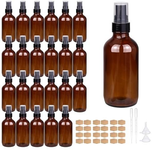 GIVAMEIHF 4oz Amber Glass Spray Bottles Mist Sprayer Set of 24,Empty Small Spray Bottle Fine Mist Spray Refillable Containers,Mini Travel Bottle Spray Bottle Make Perfect Oil,Perfume,Body Sprays
