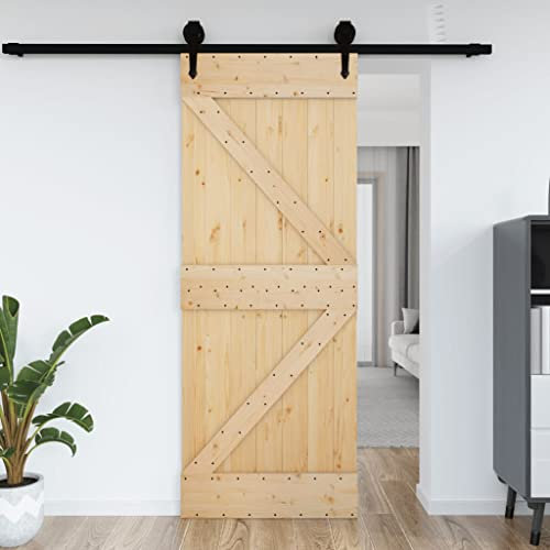 Baziroo Porta da fienile marrone 70x3,6x210 cm Massiccio legno di pino Porte scorrevoli interne Slide Door Porte sospese Porta in legno Porta da fienile Porte in legno Porta della camera da letto