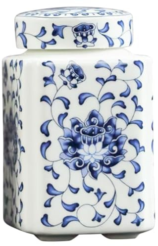 GOOHOCHY Tarro De Cerámica Azul y Estilo Antiguo Para Té, Pequeño y Sellado, Recipiente Multifunción Tapa, Adecuado Para Almacenar Alimentos Secos En Casa, Bote Decorativo De Cocina