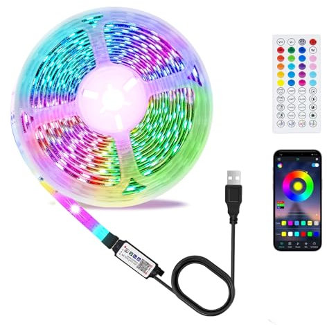 LED Strip 3m, USB RGB Streifen Mit App Fernbedienung, Music Sync Steuerbar Timer Einstellung, Band Selbstklebend Beleuchtung Lichter Verstellbare Helligkeiten Farbwechsel Für Tv/Schlafzimmer/Party