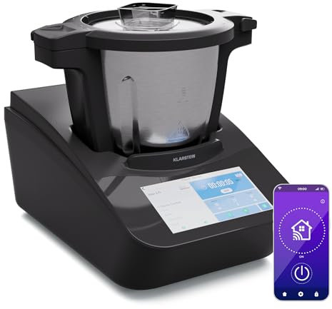 Robot de cocina Klarstein, 4,7 litros, robot de cocina profesional con picadora de carne de 1700 W, robot de cocina universal 4 en 1 con 10 niveles, máquina amasadora con control por aplicación