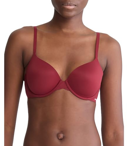 Calvin Klein Brasier tipo camiseta con forro ligero y ajuste perfecto para mujer con tacto de memoria, Syrah, 70B