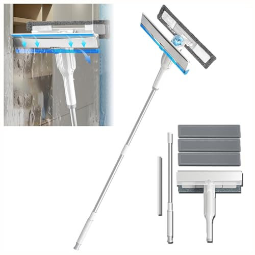 RYJYQYX 4 in 1 Spruzzo Lavavetri con Raccoglitore Acque Nere E 3 Panni, Lavavetri Professionale con Asta di Prolunga Pulizia Vetri Finestre per Vetri Interni/Esterni,Vetri Auto