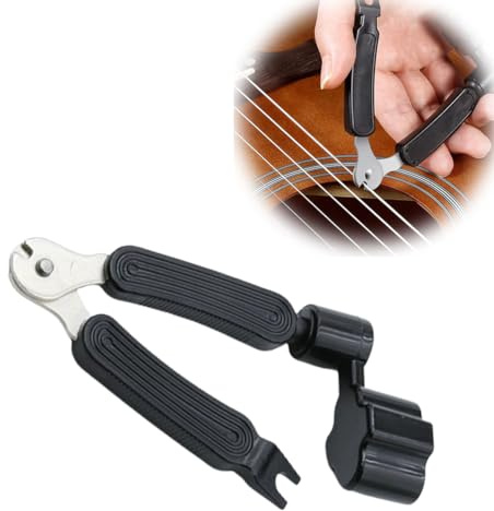 LJFEA Saitenschneider Saiten-Pin-Abzieher Gitarren-Saitenkurbel 3-in-1 Saitenkurbel Reparatur Multitool Funktionelle für Gitarre Gitarre Elektrisch Ukulele Mandoline Rostfreier Stahl(schwarz)