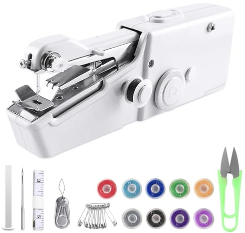 Handheld Sewing Machine, White Mini Sewing Machine with Sewing Accessories, Small Stitching Machine for Beginners, Portable Sewing Tool for Clothes, Fabrics, DIY Home Travel