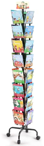 VEVOR Card Display Stand, 32-Slot Rotatable Postcard Holder, 360-Degree Spin with Title Clip & 4 Casters (2 with Brakes) for Office, Exhibits, and Fairs