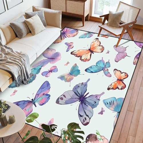 Kinderteppich Bunter Fantasy-Schmetterling - Kurzflor Teppich Kinderzimmer Spielteppich Antiallergen Und Extra Weich - Babyzimmer Teppiche Für Junge Und Mädchen Babyteppich 140 X 200 cm / 55-9Y8Q3K3
