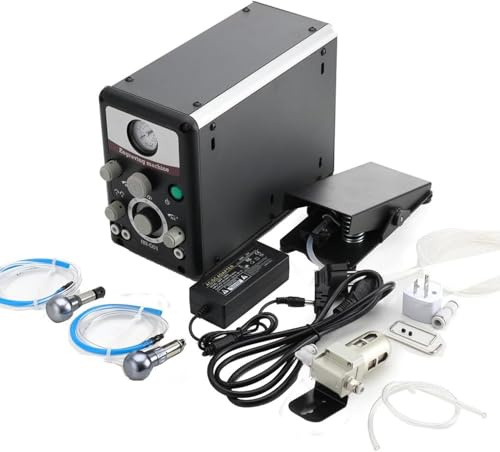 Máquina de grabado neumática, máquina de grabado de joyas neumática de doble cabezal, máquina de grabado de impacto neumática de 80W,presión de aire ajustable de 0 a 60 PSI para procesamiento de joyas