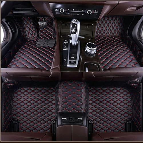 SDXXDEGF Fussmatten Auto für KIA Sorento(7seats) 2015 2016 2017 2018 2019 2020, Automatten PU-Leder Vollständiger Abdeckung Allwetter wasserdichte Auto Zubehör,Black-Red