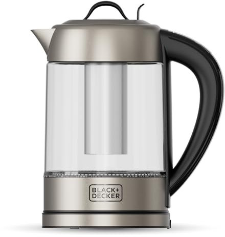 Black+Decker - Hervidor eléctrico BXKE2205E | 2200W | Jarra de Cristal 1.7L | Filtro Acero Inoxidable | Selector Digital 60-100ºC | Luz LED Base | Rotación 360º | Tapa Hermética
