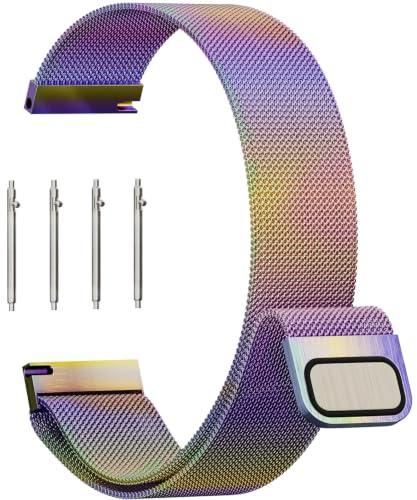 ANDOFUZH Edelstahl Mesh Uhrenarmband, 14mm 16mm 18mm 20mm 22mm 24mm Magnetverschluss Smartwatch Schnellverschluss Metall Ersatz Armband für Damen Herren Watch Uhren Ersatzband (Farbig, 20mm)