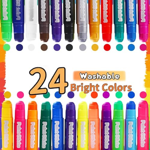 AMFUN 24 Stück Tempera Malstifte, Tempera Farben Malstiften Sticks, Farben in Stiftform Gouache Sticks, Abwaschbar, Schnelltrocknend, Ungiftigr, Kunst-Weihnachtsgeschenke für Kinder, 24-teiliges