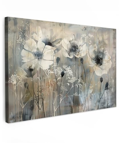 MuchoWow© Wandbilder Groß XXL Wohnzimmer Wanddeko Schlafzimmer Zimmerdeko | 120x80 cm - Wandgemälde Zimmer Deko auf Wand Dekoration Wall Art Blumen - Pflanzen - Grau - Abstrakt