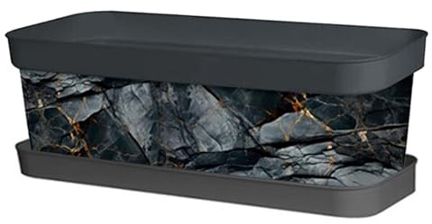AC - Jardinera de plástico con Plato, Modelo Black Gold, Tiesto, macetero, Recipiente para Plantas, Fabricada en España (Gris Antracita - 50 cm)