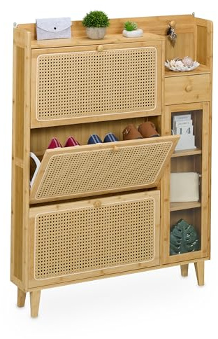 Relaxdays Schuhschrank Bambus Schuhregal, 127x95x19 cm, Natur | schmaler Schuhkipper