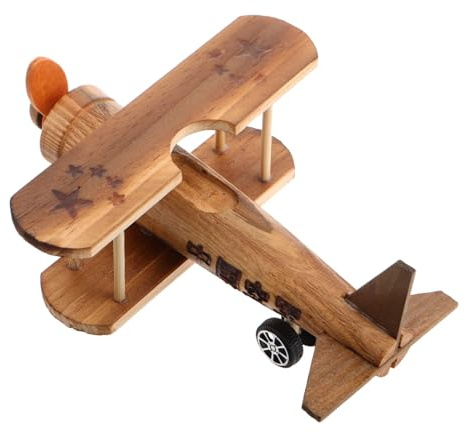 KICHOUSE Holzflugzeugmodell Vintage Doppeldecker Dekorative Skulptur Flugzeug Ornament Schreibtischdekoration DIY Handwerk Souvenir Für Zuhause Büro