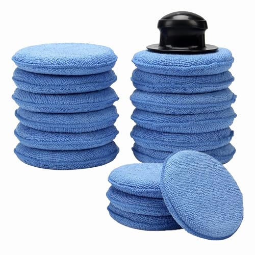 Car Polishing Pads, 11-Piece Car Cleaning Sponge Set, Car Wax Applicator Pads with Handle, 12CM Diameter, Black, for Polishing, Waxing, and Cleaning Car Glass and Metal Surfaces