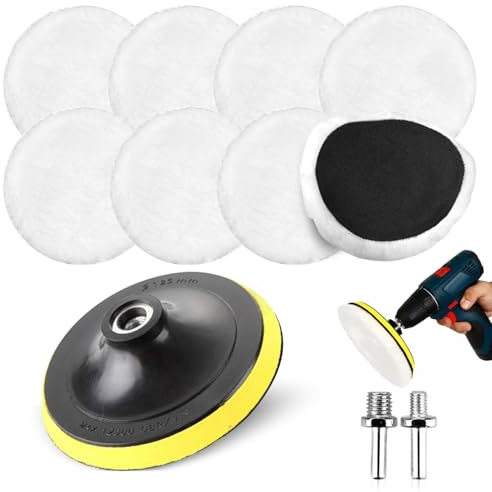 11 Pcs Wool Polishing Buffing Pad, 6 Inch Polishing Pads for Drill Car Polisher Buffer Drill Attachment with M14 Drill Adapter and Hex Shank Bit Adapter for Car Detailing Sanding Waxing