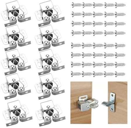 Crozgan 10pcs Double Roller Catch Door Catches,Cupboard Cabinet Door Latch,Cupboard Closet Cabinet Doors Latches with 40 Screws for Cupboards Closet Home Cabinet Furniture