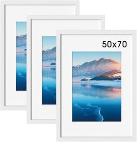 DTXDTech Bilderrahmen 50x70 3er set, 50x70cm Weiß Holz Rahmen, 19.68x27.56 Inch Bilderrahmen, Wandmontierter 50X70, Fotorahmen für 50 x 70 Druck, Schlafzimmer und Wohnzimmer Dekoration