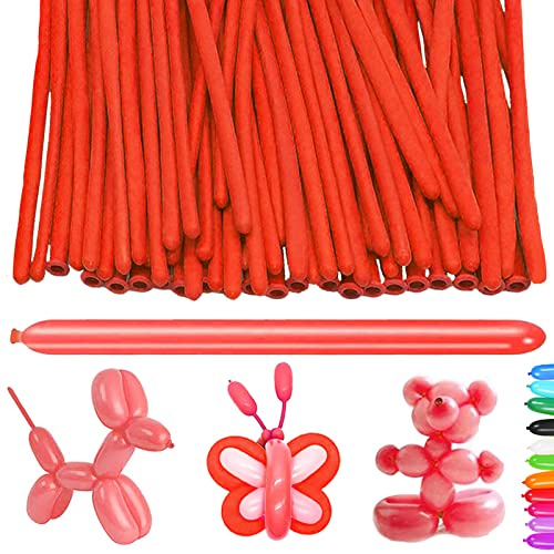 AUNGKWANG Lange Ballons, 100 Stück Rot Modellierballons, Luftballons zum Formen, Rot Luftballons Lang Formbar, Magischer Ballon, für Geburtstage Veranstaltungen Dekoration, Partys, Hochzeiten