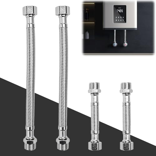 Huucozn 4 Stück Flexschlauch 3/8 IG x 3/8 AG Schlauch Verlängerung 20/10 cm Panzerschlauch 3/8 zoll Edelstahl Anschlussschlauch Armatur Wasseranschluss Armaturenschlauch für Wasserhahn Bad WC
