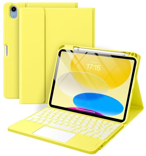 FAYGAOAI Funda con Teclado para iPad (A16) 11.ª/10.ª Generación, Contiene Ñ, Retroiluminada 7 Colores, Teclado Desmontable para iPad A16 11 Pulgadas 2025, 10.ª Generación, 10,9 Pulgadas 2022,Amarillo