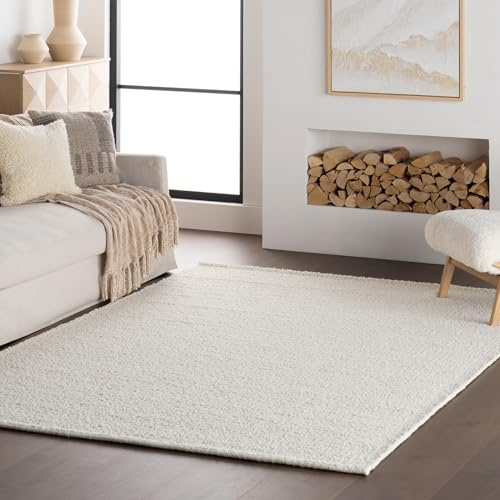Nuloom Thellia Tappeto a pelo lungo in lana tinta unita per soggiorno, camera da letto, sala da pranzo, cameretta dei bambini, ingresso, colore: beige