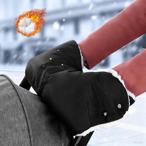 NINESPRING Gants Poussette,Moufle Poussettes Imperméable et Coupe-ven,Noir Chauffe Mains pour Poussette Universel,Chaleur Hivernale Poussette Accessoire,Épaissi