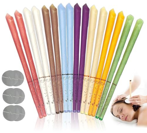 16 Pezzi Coni per orecchie, Professionale pulizia orecchie, Kit per Candele per orecchie, Miglioramento Cerume, per orecchie bloccate, Con Piastre di Protezione, Relax Corpo e Mente