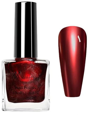 Rot Metallic Nagellack, Spiegelnagellack Chrom Fingernagellack Effect, Hochwertig Long Lasting Nail Polish, Metall Spiegel Nagellack Langanhaltender Schnelltrocknend für Nail Art, Kein UV Nötig(Rot)