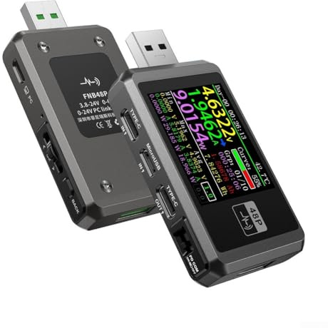 Voltmetro amperometro USB tester caricabatterie, FNB48P con porta TypeC trigger di rilevamento di carica rapida, per monitoraggio del protocollo PD e rilevamento di spoofing di carica rapida (argento)