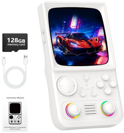 R36TMAX Retro Handheld Game Console, Retro Gaming Console 4.0'' IPS Screen with 22,000+ Classic Games, Supports Wi‑Fi Multiplayer & 2-Player Mode, 4000mAh Battery (White 128GB)