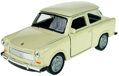 Welly Modell Auto Kompatibel mit Trabant Trabbi 601 Limousine Weiss Beige ca 1/34-1/39 Metall Die Cast Neu im Kasten