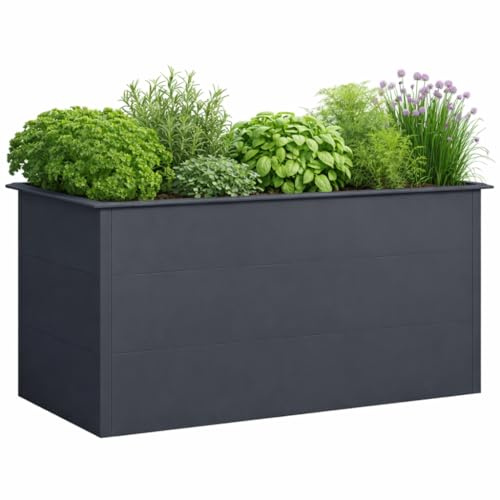 Green Spirit Hochbeet mit Schneckenkante, Anthrazit, Galvanisierter Stahl Pulverbeschichtet, 150 x 75 x 77 cm, Metall