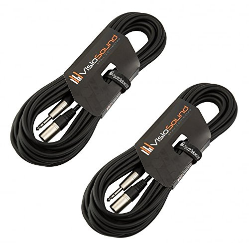 Male XLR to 6.35mm Stereo TRS Jack Lead Audio Cable 2 Pack 10m Black/Black | 2 x Noiseless OFC Balanced Signal, Audio, Speaker, Patch Cable / 4 Colours
