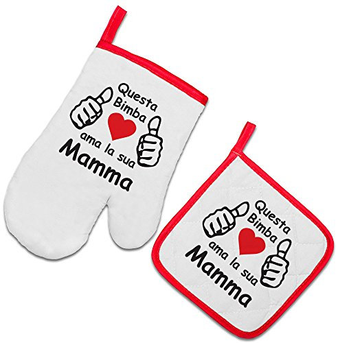 Set da Cucina Guanto da Forno e Presina Festa della Mamma Questa Bimba AMA La Sua Mamma Guanto + PRESINA