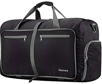 Gonex Faltbare Reisetasche, Leicht mit Schuhfach, 40L, Schwarz | 210D Waben-Nylon, Wasserabweisend, Mehrere Fächer, Koffer-Aufsteckband, Für Reisen & Fitness
