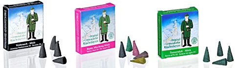 Crottendorfer Minis Lot de 3 Mini cônes d'encens - 24 pièces par Paquet - 3 x 24 cm - Sapin, encens et mélange coloré - Fabriqué en Allemagne