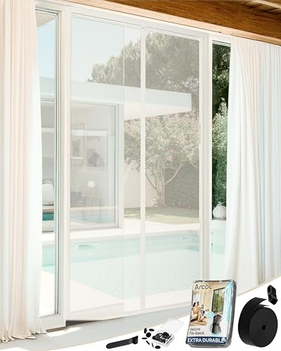 ARCOL Fliegengitter Balkontür 120x240 cm aus Fiberglas – Schluss mit Mücken in 3 Min., Ultrafeines Insektennetz, Automatischer Verschluss mit Magneten & Gewichten, Extrabreites Klettband (Weiß)